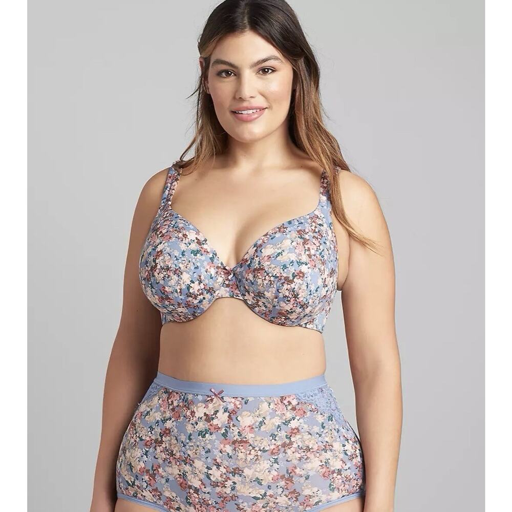 NWT Cacique Underwire Bra Lightly Lined Full Coverage Blue Floral Size 42H NEW